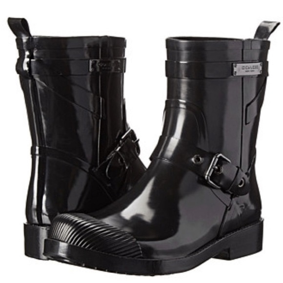 Coach NWOT Lester black vinyl rain boot rubber boot size 8 - Picture 1 of 7
